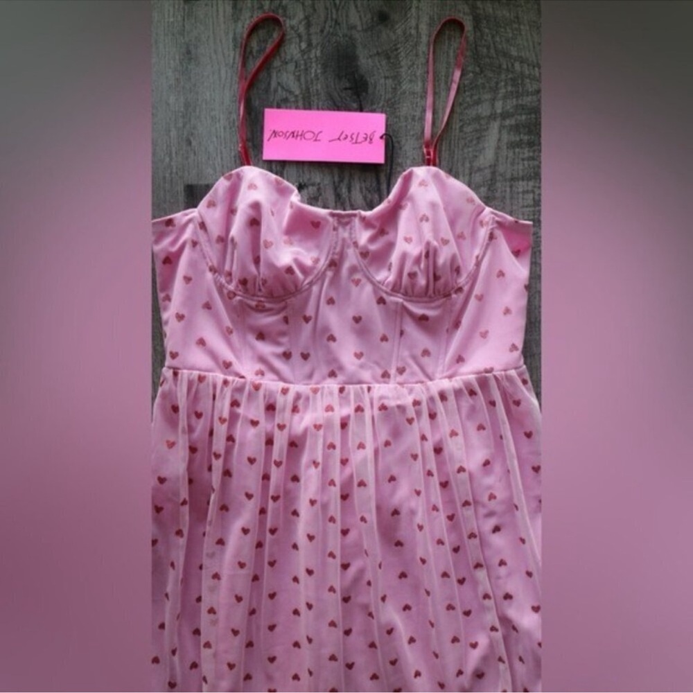 NWT Betsey Johnson Pink Glitter Heart Print Tulle Dress - Size 12 - Picture 9 of 14
